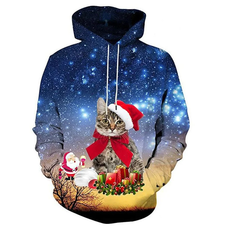 Santa Claus Cat Pattern Hoodie - 3D Printing Rabbit 评论和价格